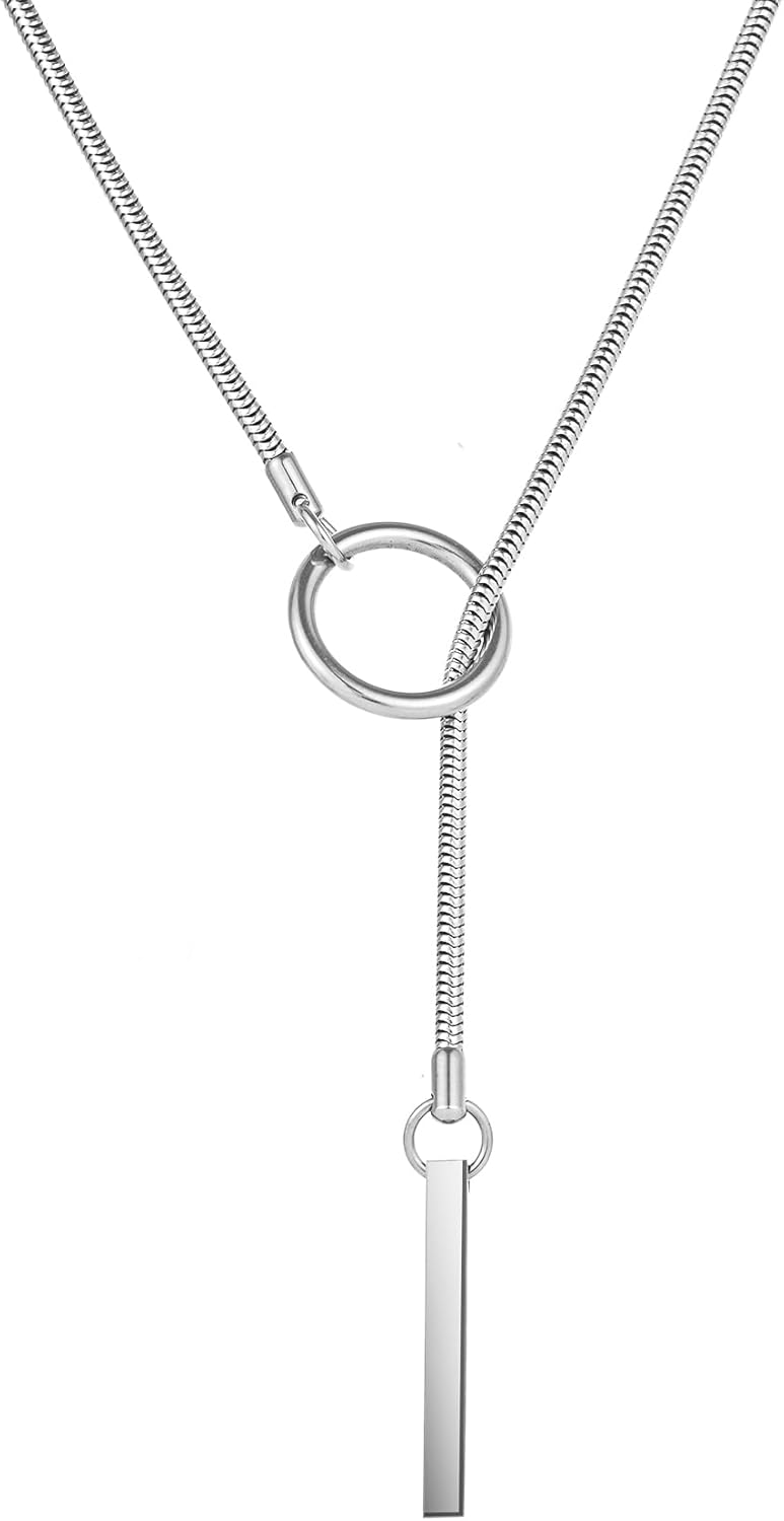 MIFYNN Heart O ring Slip Chain Necklaces for Women Stainless Steel Cuban Chain Bar Necklace Punk Rock Collar Necklace Handmade Adjustable Lariat Y Necklaces for Men - Image 1